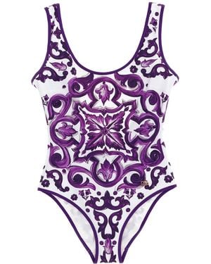 Dolce & Gabbana 'Maiolica' Print One-Piece Swimsuit - Purple