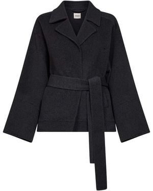 KHAITE Charcoal Double Wool Alder Short Belted Coat - Blue