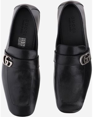 Gucci Leather Loafers With Logo Detail Calfskin - Black