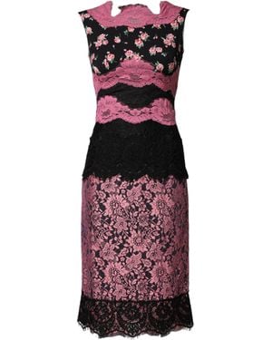 Dolce & Gabbana Floral Lace Silk Sheath Dress 08+Pl+Se - Purple