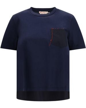 Marni Embroidered Logo T-Shirt Cotton T-Shirts - Blue