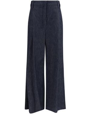 Brunello Cucinelli Denim Effect Twill Wide Pants Cotton Jean - Blue