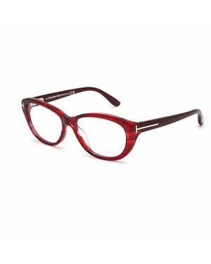 Tom Ford Eyeglasses Oval Full Rim, Transparent Stripped Frame And Clear Demo Lenses Lens Ft5226068 Sunglasses - Red