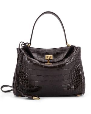 Balenciaga Rodeo Leather Shoulder Bag With Croco Effect - Black