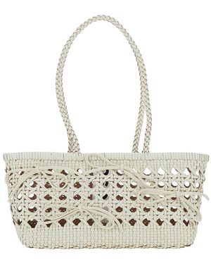 OSOI Shoulder Bag Biscuit With Double Round Handles And Ecoleather Intreccio Design For Recycled Leather - White