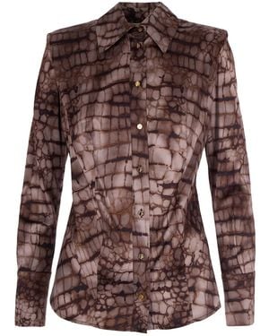 Elisabetta Franchi Tailored Long-Sleeved Shirt With Textured Pattern - Brown