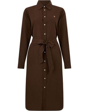 Polo Ralph Lauren Long Belted Dress Cotton - Brown