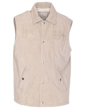 Brunello Cucinelli Leather Sleeveless Jacket - Natural