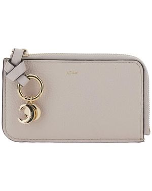 Chloé Wallet With Logo Charm On The Front And Top Zip Closure - Gray