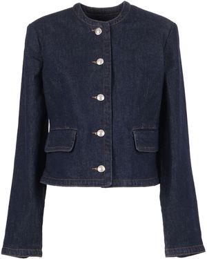 7 For All Mankind Lady Jacket Smoove With Exposed Buttons - Blue