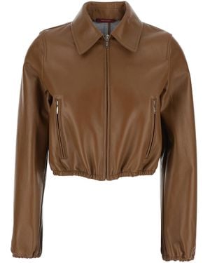 Gucci Jacket Cropped Leather Lamb Coat - Brown