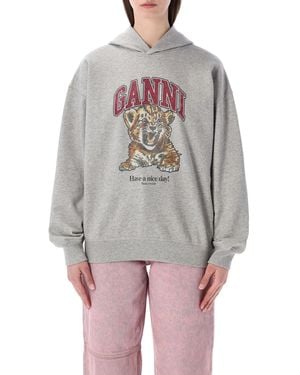 Ganni Tiger Print Hoodie - Grey