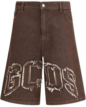 Gcds Lounge Logo Denim Shorts Cotton Bermuda - Brown