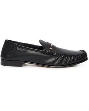 Tom Ford Supple Nappa Leather Ripley Loafers With-Toned Brass Double T Metal Detail - Black