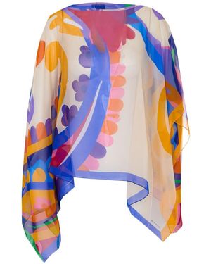 Etro Asymmetrical Paisley Print Poncho - Blue