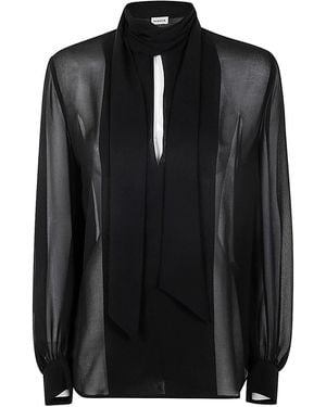 P.A.R.O.S.H. Pussy Bow Collar Long-Sleeved Shirt - Black