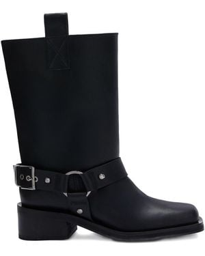 Ganni Recycled Leather Biker Boots - Black