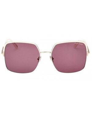 Tom Ford Sunglasses Square Full Rim, Shiny Rose Frame And Lens Ft100632Y - Purple