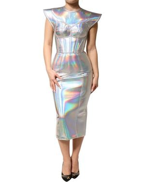 Dolce & Gabbana Iridescent Bodycon Sheath Midi Dress - Blue
