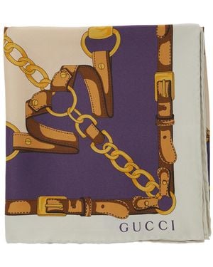 Gucci Square Scarf Silk - Blue