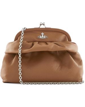 Vivienne Westwood Logo Plaque Chain-Linked Small Clutch Bag Tote - Brown