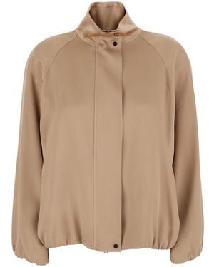 Antonelli Grace Jacket With Front Closure And Acetate Viscose Pockets For Outerwear - Natural