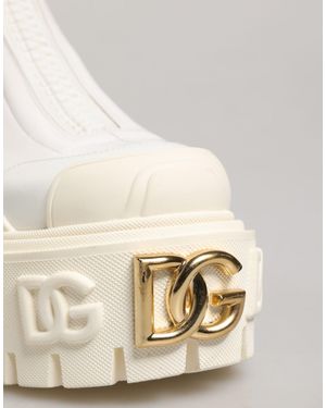 Dolce & Gabbana Leather Rubber Logo Ankle Boots Shoes - Natural
