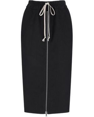 Rick Owens Wool Zip Midi Skirt - Black