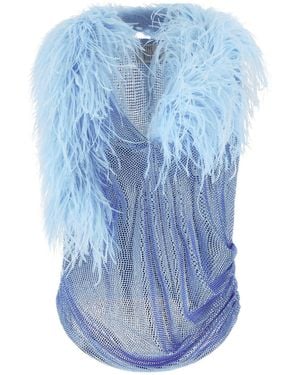 GIUSEPPE DI MORABITO Mesh And Feather Tank Top - Blue