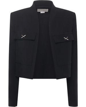 Genny Cropped Cady Jacket With Jeweled X Detail - Blue