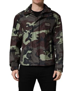 Dolce & Gabbana Camouflage Hooded Bomber Jacket Nylon Polyester Clothing - Black
