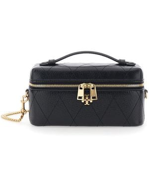 Tory Burch Vanity Case Charlie Quilted Leather Cow Shoulder Bags - Blue