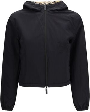 Burberry Cropped Reversible Check Jacket — Sand Polyester - Black