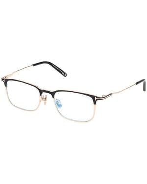Tom Ford Eyeglasses Rectangle Full Rim, Shiny Frame And Clear--Light Block Lenses Lens Ft5929-D-B001 Sunglasses - Metallic
