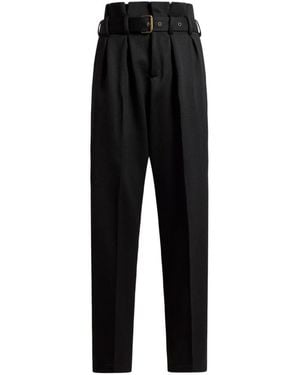 Etro Wide-Leg Wool Trousers With Belt - Black