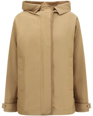 Moncler Hooded Jacket With Logo Patch Polyamide - Natural