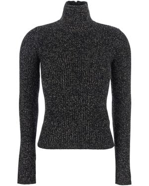 Max Mara Turtleneck Sweater With Ribbed Design Wool Tops - Black