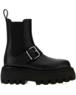 McQueen Leather Sofa Ankle Boots Calf Skin Stivali - Black