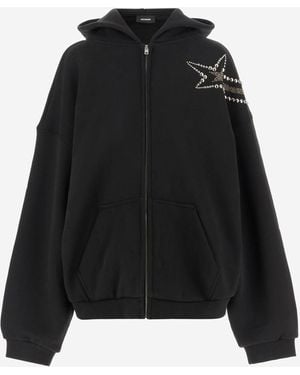 we11done Cotton Hoodie With Star - Black