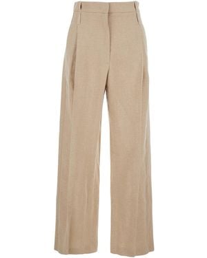 Tela Pants With Pleats On The Front - Natural