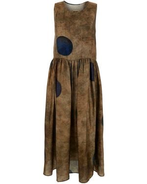 Uma Wang Long Dress Ardal With V-Neck And Long Sleeves - Natural