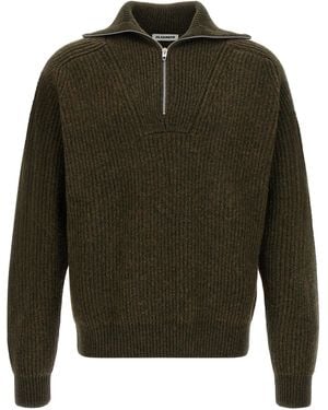 Jil Sander Ribbed Wool Half-Zip Sweater - Green