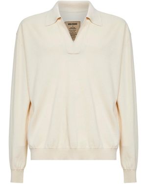 Uma Wang Off Rib Wool And Silk Crepe Knit Polo Shirt - White