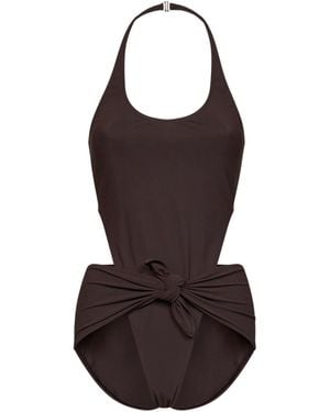 Alaïa Chocolate Jersey One-Piece Swimsuit With Knot And Cut-Outs - Black