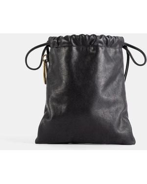 Bea Mombaers Large Leather Drawstring Bag Hand - Black