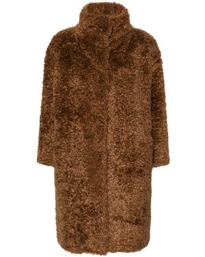 Herno Faux-Fur Funnel Neck Longline Coat - Brown