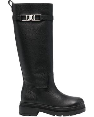Ferragamo Vara Chain Knee-High Boots - Black