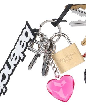 Balenciaga Lock And Heart Of Crystals Charm Keychain in