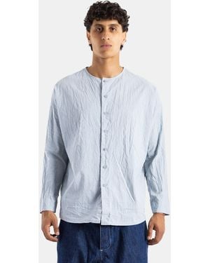 Casey Casey Eclipse Striped Sky Cotton Shirt, Round Neck, Loose Fit - Blue