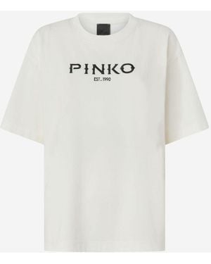Pinko Cotton T-Shirt Logo Print - White